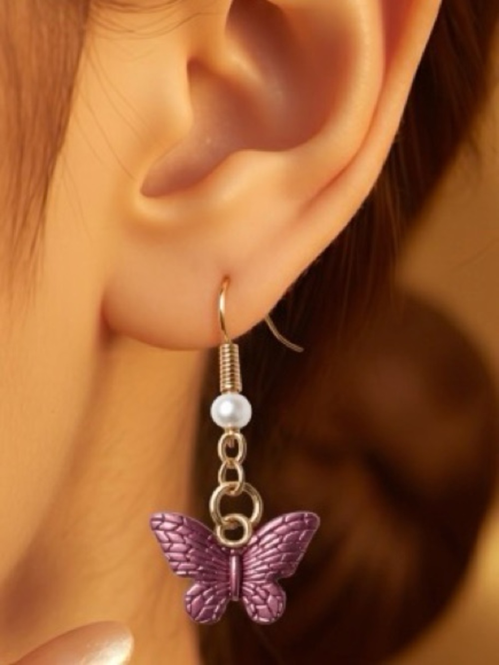Gold Hook Earrings with Silver Butterfly Charms
